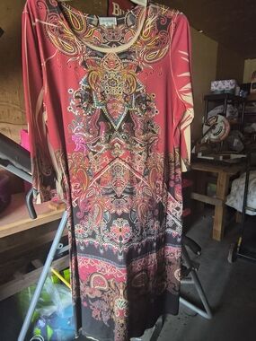 Avenue Fuchsia and Black Paisley-Print Maxi Dress